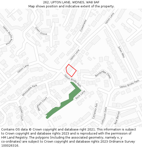 262, UPTON LANE, WIDNES, WA8 9AF: Location map and indicative extent of plot