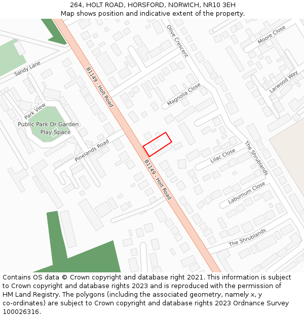 264, HOLT ROAD, HORSFORD, NORWICH, NR10 3EH: Location map and indicative extent of plot