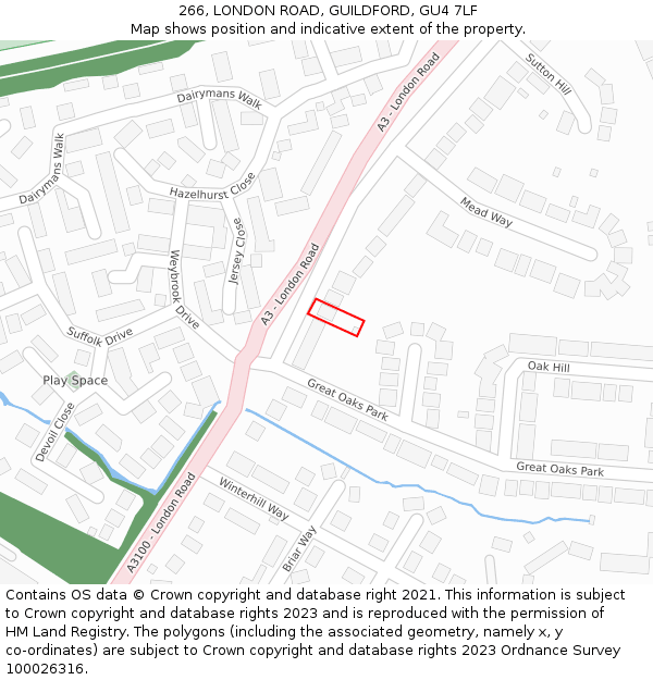 266, LONDON ROAD, GUILDFORD, GU4 7LF: Location map and indicative extent of plot