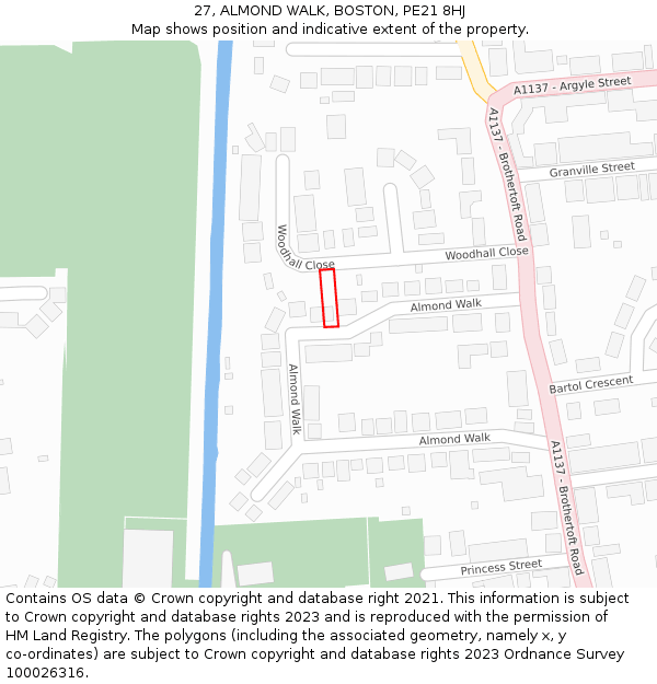 27, ALMOND WALK, BOSTON, PE21 8HJ: Location map and indicative extent of plot