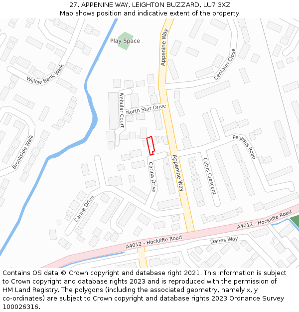 27, APPENINE WAY, LEIGHTON BUZZARD, LU7 3XZ: Location map and indicative extent of plot