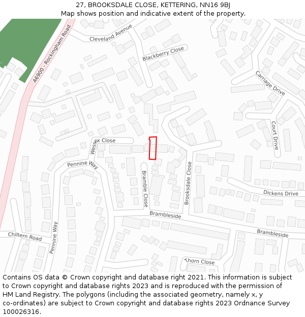 27, BROOKSDALE CLOSE, KETTERING, NN16 9BJ: Location map and indicative extent of plot