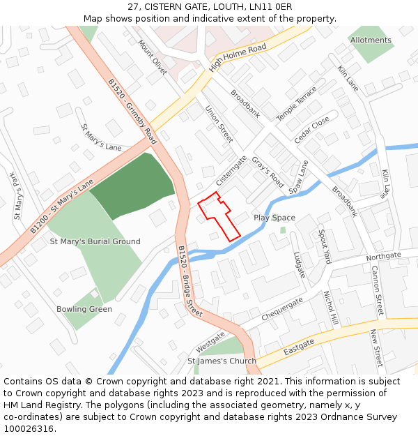 27, CISTERN GATE, LOUTH, LN11 0ER: Location map and indicative extent of plot