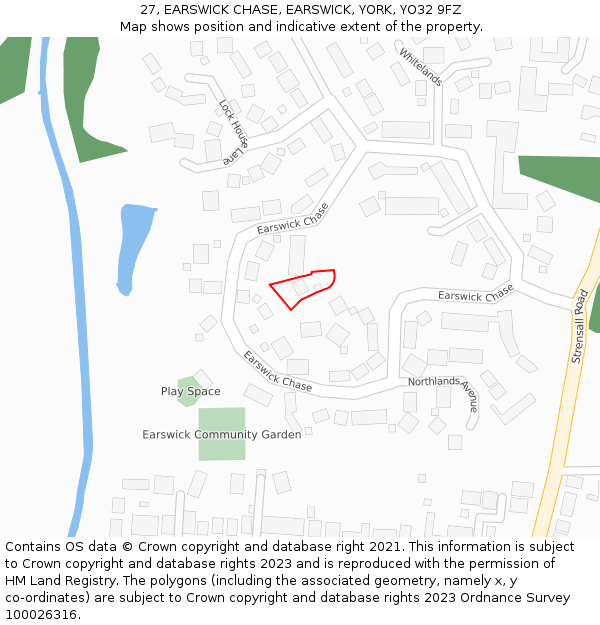 27, EARSWICK CHASE, EARSWICK, YORK, YO32 9FZ: Location map and indicative extent of plot