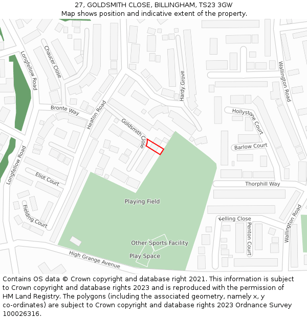 27, GOLDSMITH CLOSE, BILLINGHAM, TS23 3GW: Location map and indicative extent of plot