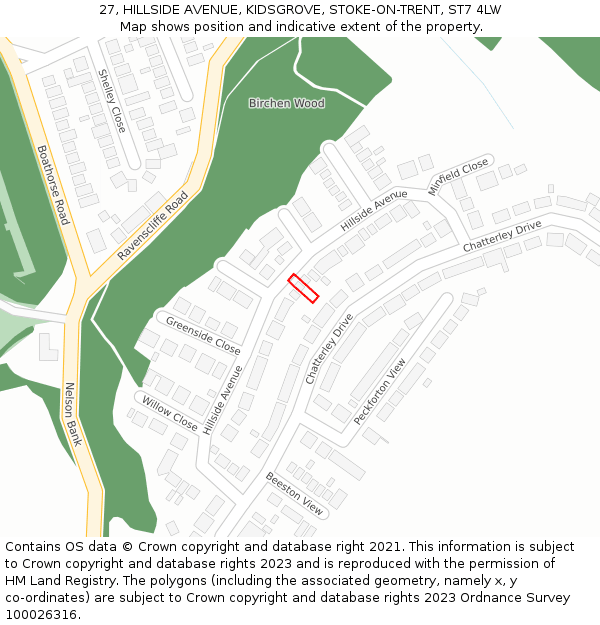 27, HILLSIDE AVENUE, KIDSGROVE, STOKE-ON-TRENT, ST7 4LW: Location map and indicative extent of plot