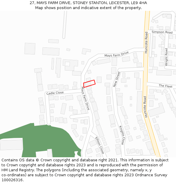 27, MAYS FARM DRIVE, STONEY STANTON, LEICESTER, LE9 4HA: Location map and indicative extent of plot