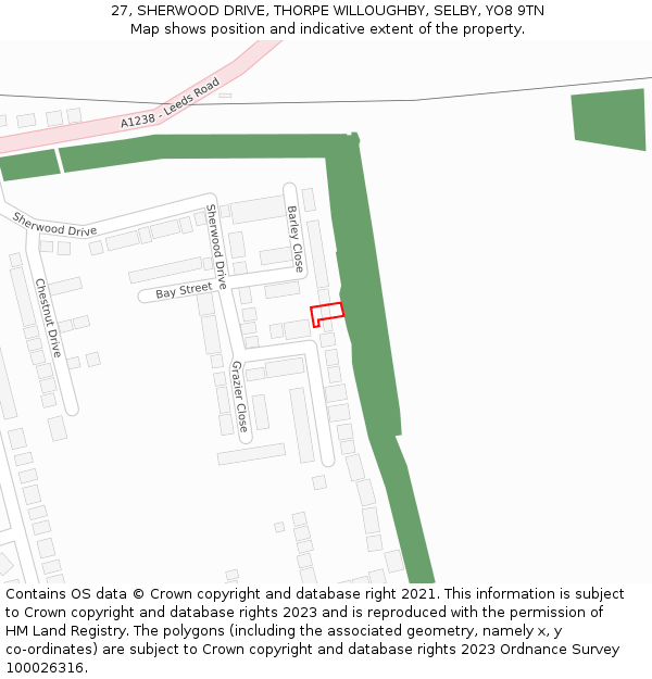 27, SHERWOOD DRIVE, THORPE WILLOUGHBY, SELBY, YO8 9TN: Location map and indicative extent of plot