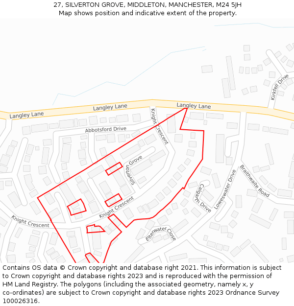 27, SILVERTON GROVE, MIDDLETON, MANCHESTER, M24 5JH: Location map and indicative extent of plot