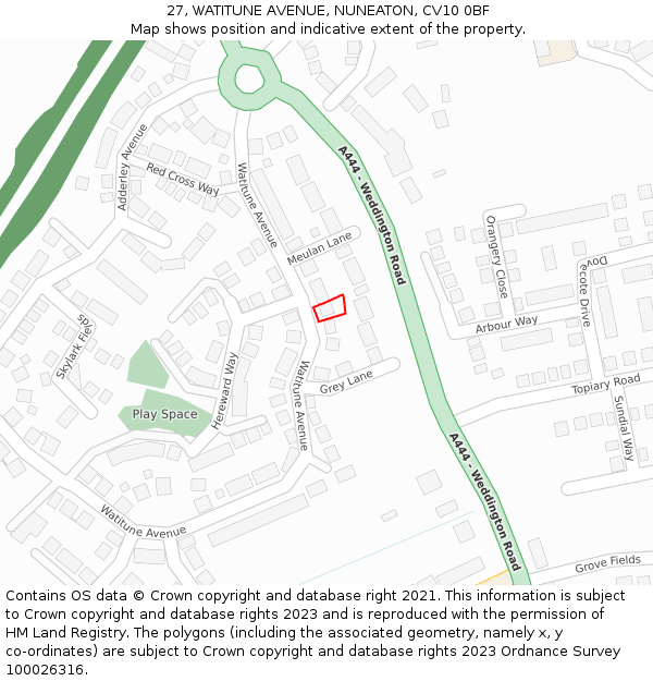 27, WATITUNE AVENUE, NUNEATON, CV10 0BF: Location map and indicative extent of plot