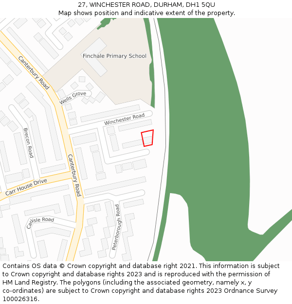 27, WINCHESTER ROAD, DURHAM, DH1 5QU: Location map and indicative extent of plot