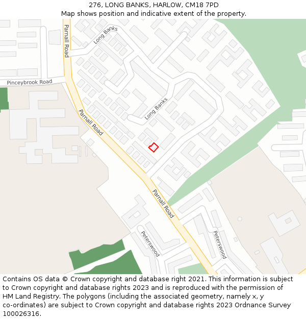 276, LONG BANKS, HARLOW, CM18 7PD: Location map and indicative extent of plot