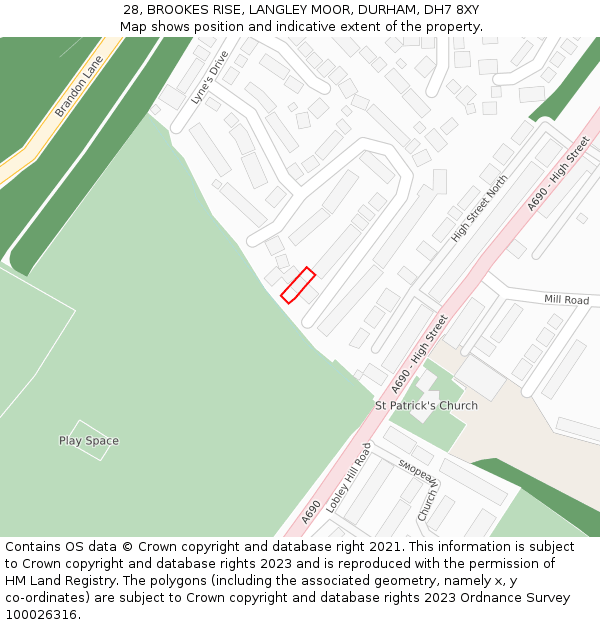 28, BROOKES RISE, LANGLEY MOOR, DURHAM, DH7 8XY: Location map and indicative extent of plot