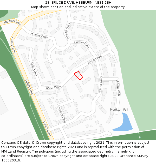 28, BRUCE DRIVE, HEBBURN, NE31 2BH: Location map and indicative extent of plot