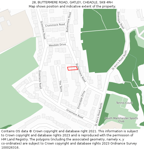 28, BUTTERMERE ROAD, GATLEY, CHEADLE, SK8 4RH: Location map and indicative extent of plot