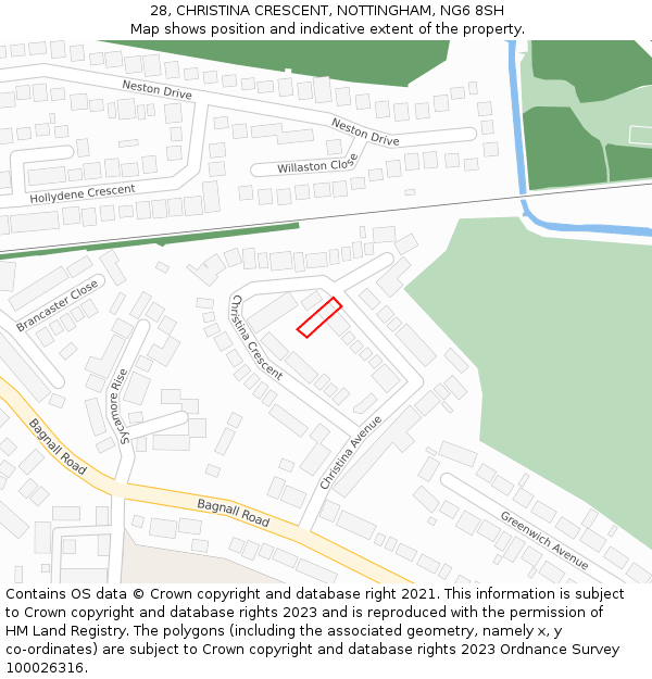 28, CHRISTINA CRESCENT, NOTTINGHAM, NG6 8SH: Location map and indicative extent of plot