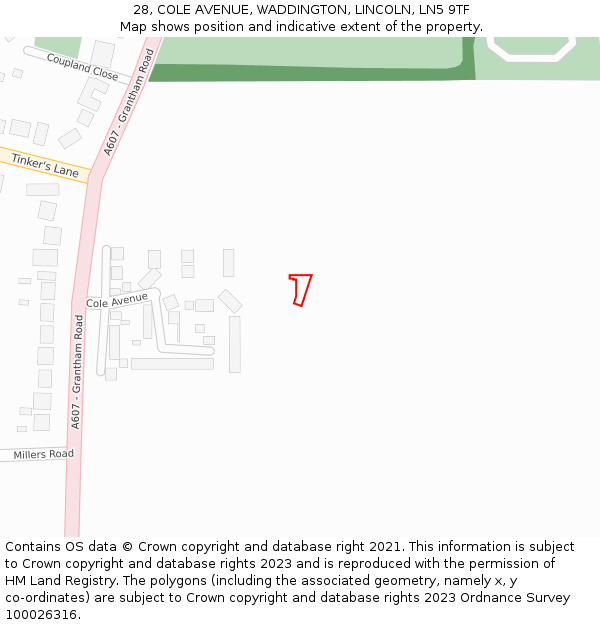 28, COLE AVENUE, WADDINGTON, LINCOLN, LN5 9TF: Location map and indicative extent of plot