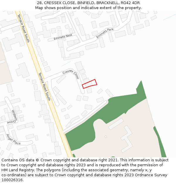 28, CRESSEX CLOSE, BINFIELD, BRACKNELL, RG42 4DR: Location map and indicative extent of plot