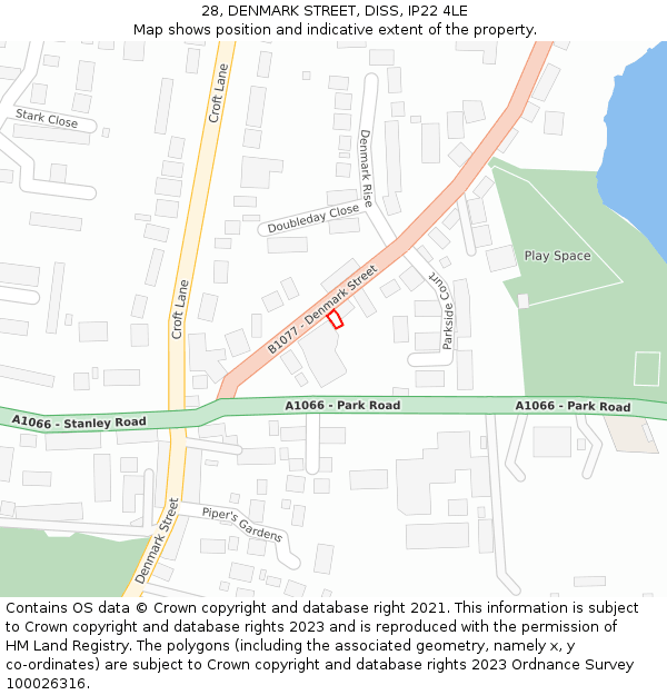 28, DENMARK STREET, DISS, IP22 4LE: Location map and indicative extent of plot