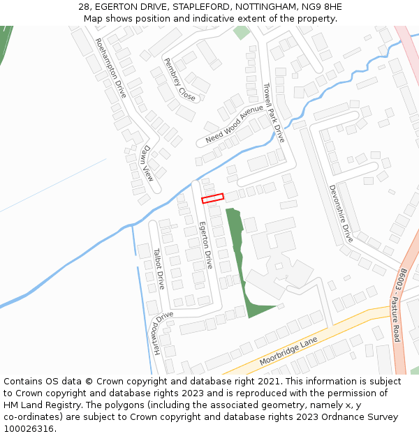 28, EGERTON DRIVE, STAPLEFORD, NOTTINGHAM, NG9 8HE: Location map and indicative extent of plot