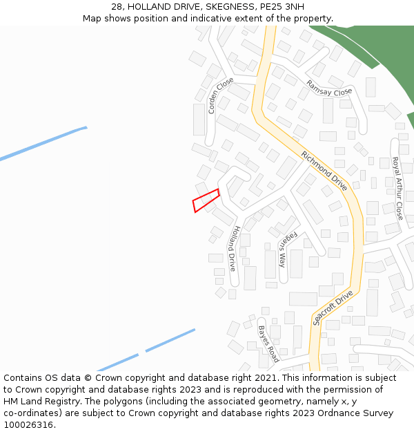 28, HOLLAND DRIVE, SKEGNESS, PE25 3NH: Location map and indicative extent of plot