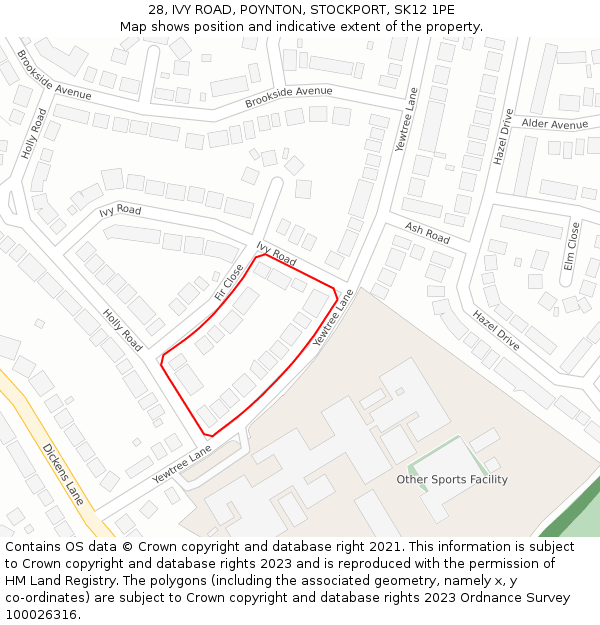 28, IVY ROAD, POYNTON, STOCKPORT, SK12 1PE: Location map and indicative extent of plot