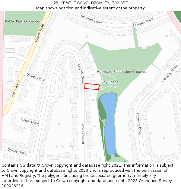 28, KEMBLE DRIVE, BROMLEY, BR2 8PZ: Location map and indicative extent of plot