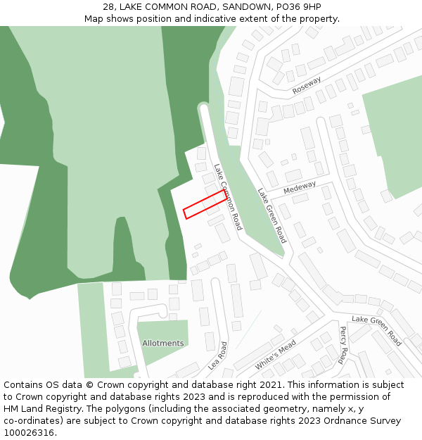 28, LAKE COMMON ROAD, SANDOWN, PO36 9HP: Location map and indicative extent of plot