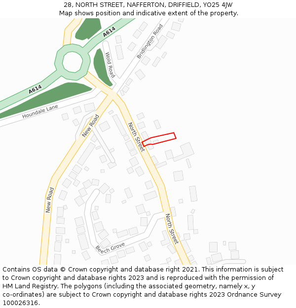 28, NORTH STREET, NAFFERTON, DRIFFIELD, YO25 4JW: Location map and indicative extent of plot