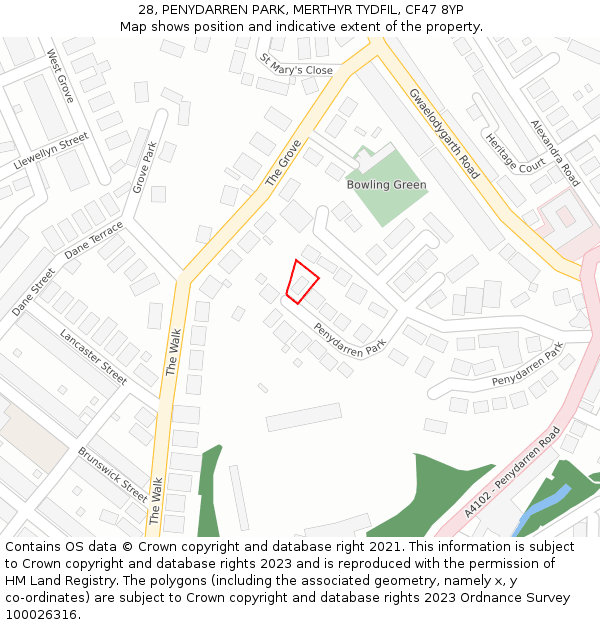 28, PENYDARREN PARK, MERTHYR TYDFIL, CF47 8YP: Location map and indicative extent of plot