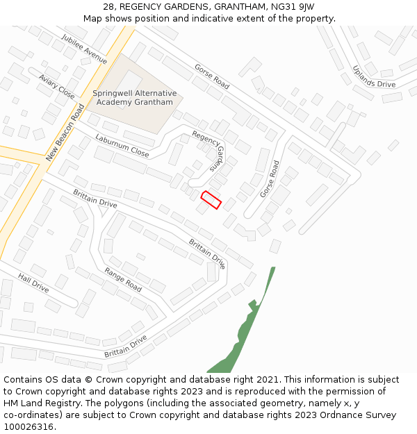 28, REGENCY GARDENS, GRANTHAM, NG31 9JW: Location map and indicative extent of plot