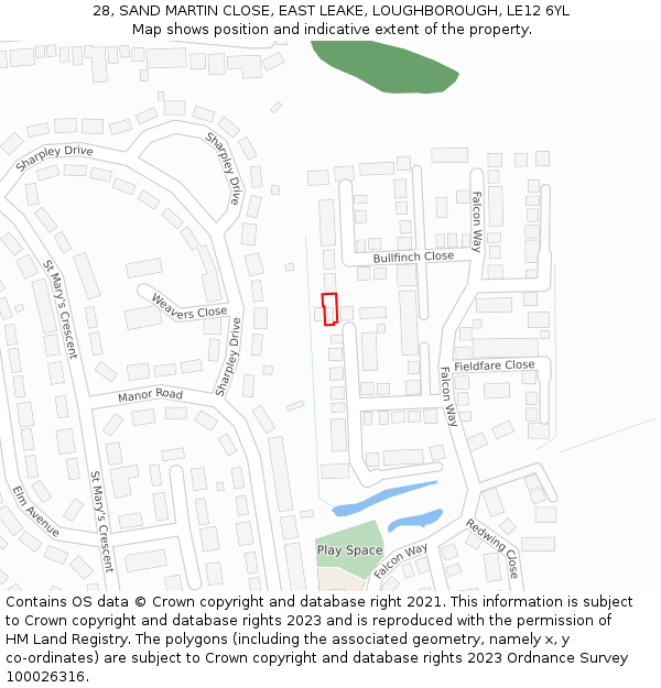 28, SAND MARTIN CLOSE, EAST LEAKE, LOUGHBOROUGH, LE12 6YL: Location map and indicative extent of plot