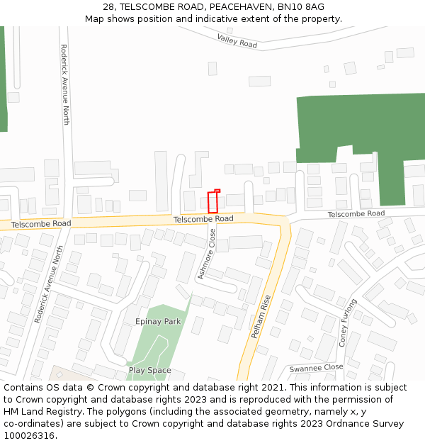 28, TELSCOMBE ROAD, PEACEHAVEN, BN10 8AG: Location map and indicative extent of plot