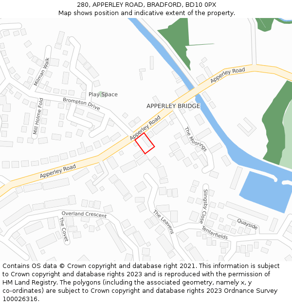 280, APPERLEY ROAD, BRADFORD, BD10 0PX: Location map and indicative extent of plot