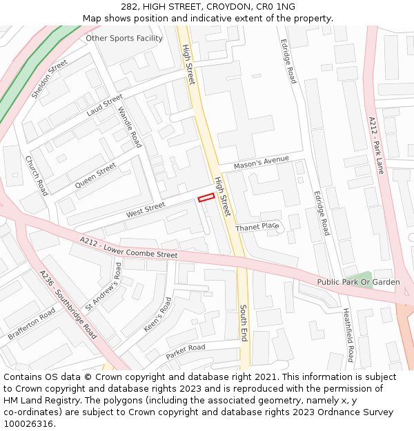 282, HIGH STREET, CROYDON, CR0 1NG: Location map and indicative extent of plot