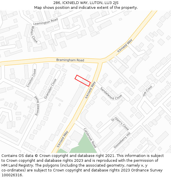 286, ICKNIELD WAY, LUTON, LU3 2JS: Location map and indicative extent of plot