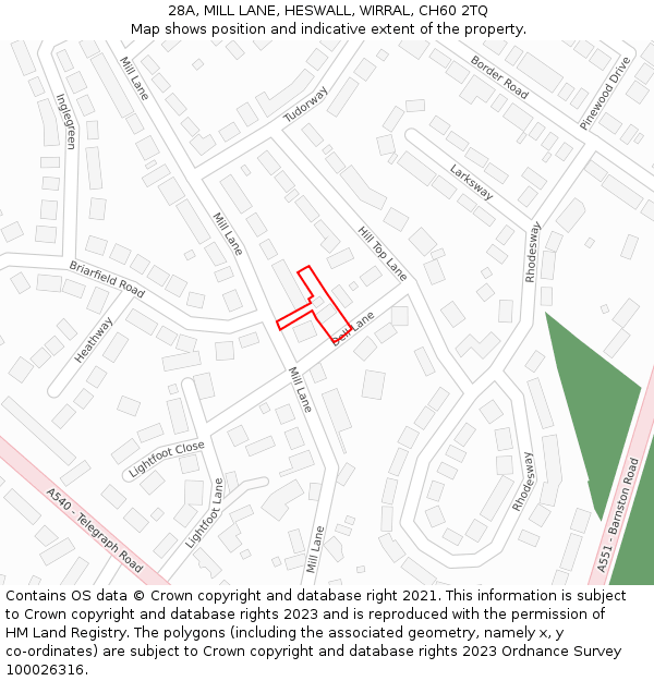 28A, MILL LANE, HESWALL, WIRRAL, CH60 2TQ: Location map and indicative extent of plot