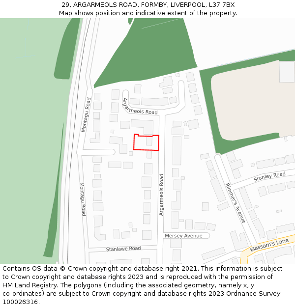 29, ARGARMEOLS ROAD, FORMBY, LIVERPOOL, L37 7BX: Location map and indicative extent of plot