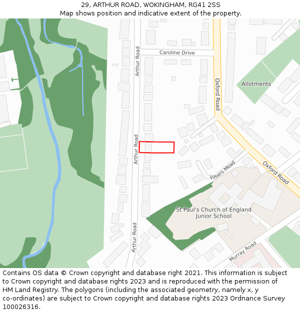 29, ARTHUR ROAD, WOKINGHAM, RG41 2SS: Location map and indicative extent of plot