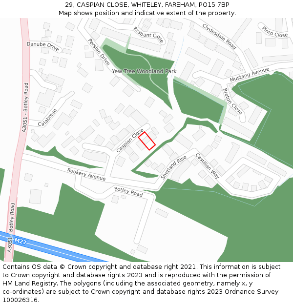 29, CASPIAN CLOSE, WHITELEY, FAREHAM, PO15 7BP: Location map and indicative extent of plot