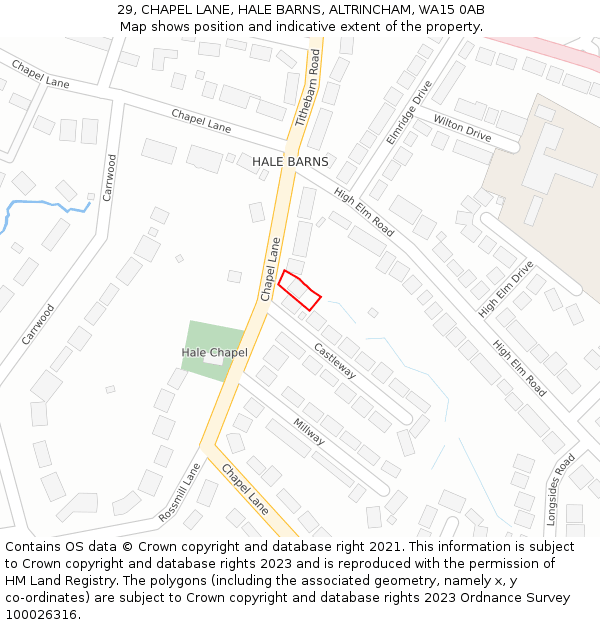 29, CHAPEL LANE, HALE BARNS, ALTRINCHAM, WA15 0AB: Location map and indicative extent of plot