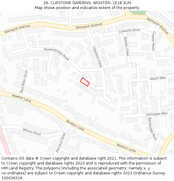 29, CLIPSTONE GARDENS, WIGSTON, LE18 3UN: Location map and indicative extent of plot