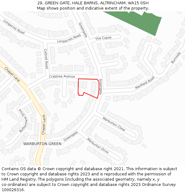 29, GREEN GATE, HALE BARNS, ALTRINCHAM, WA15 0SH: Location map and indicative extent of plot