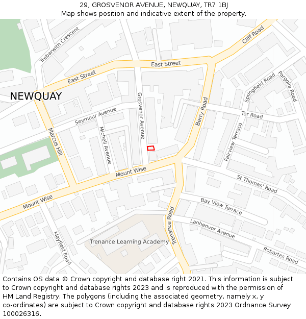 29, GROSVENOR AVENUE, NEWQUAY, TR7 1BJ: Location map and indicative extent of plot