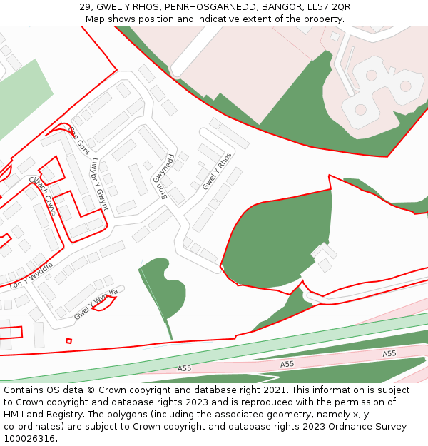 29, GWEL Y RHOS, PENRHOSGARNEDD, BANGOR, LL57 2QR: Location map and indicative extent of plot