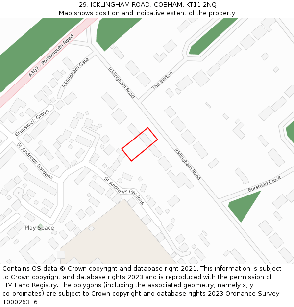 29, ICKLINGHAM ROAD, COBHAM, KT11 2NQ: Location map and indicative extent of plot