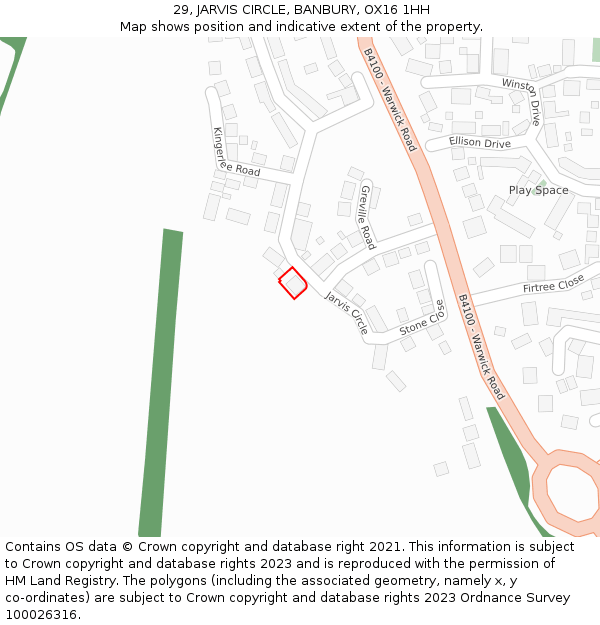 29, JARVIS CIRCLE, BANBURY, OX16 1HH: Location map and indicative extent of plot