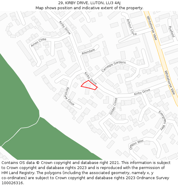 29, KIRBY DRIVE, LUTON, LU3 4AJ: Location map and indicative extent of plot