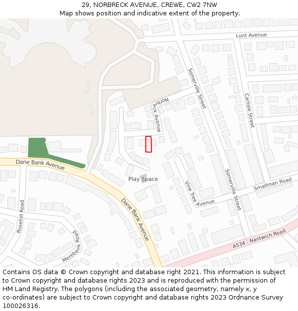 29, NORBRECK AVENUE, CREWE, CW2 7NW: Location map and indicative extent of plot