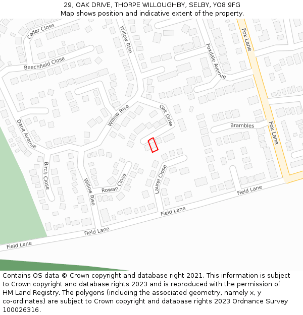 29, OAK DRIVE, THORPE WILLOUGHBY, SELBY, YO8 9FG: Location map and indicative extent of plot